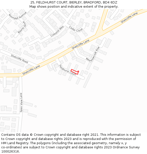 25, FIELDHURST COURT, BIERLEY, BRADFORD, BD4 6DZ: Location map and indicative extent of plot