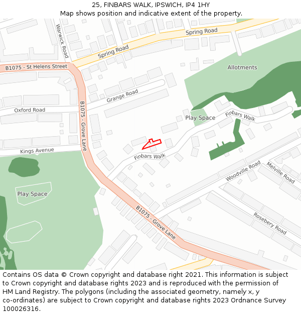25, FINBARS WALK, IPSWICH, IP4 1HY: Location map and indicative extent of plot