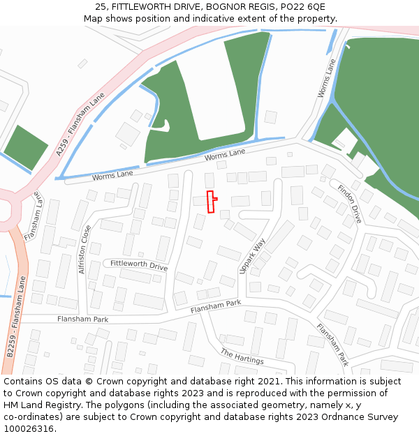 25, FITTLEWORTH DRIVE, BOGNOR REGIS, PO22 6QE: Location map and indicative extent of plot