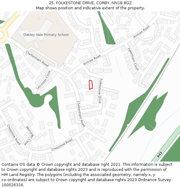 25, FOLKESTONE DRIVE, CORBY, NN18 8GZ: Location map and indicative extent of plot