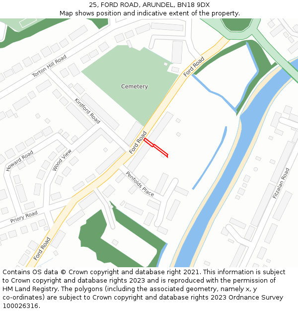 25, FORD ROAD, ARUNDEL, BN18 9DX: Location map and indicative extent of plot