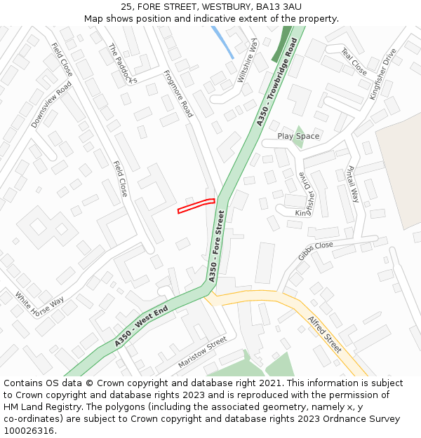25, FORE STREET, WESTBURY, BA13 3AU: Location map and indicative extent of plot