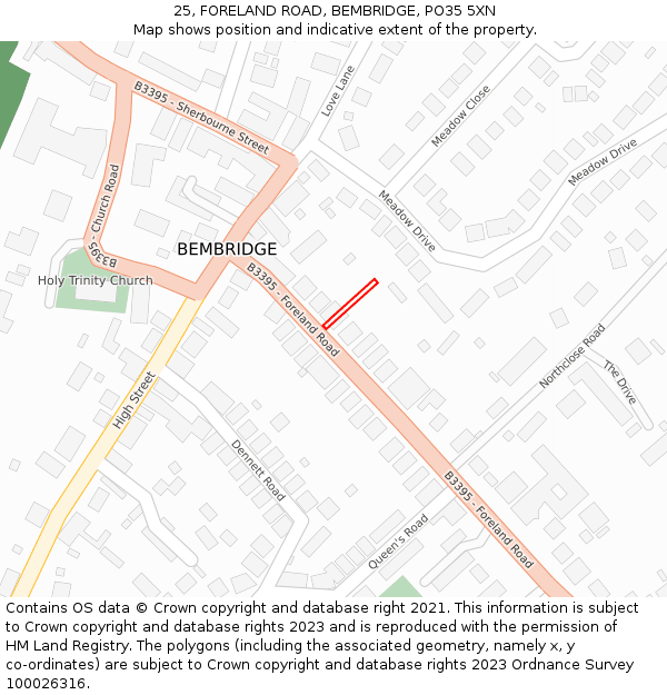 25, FORELAND ROAD, BEMBRIDGE, PO35 5XN: Location map and indicative extent of plot