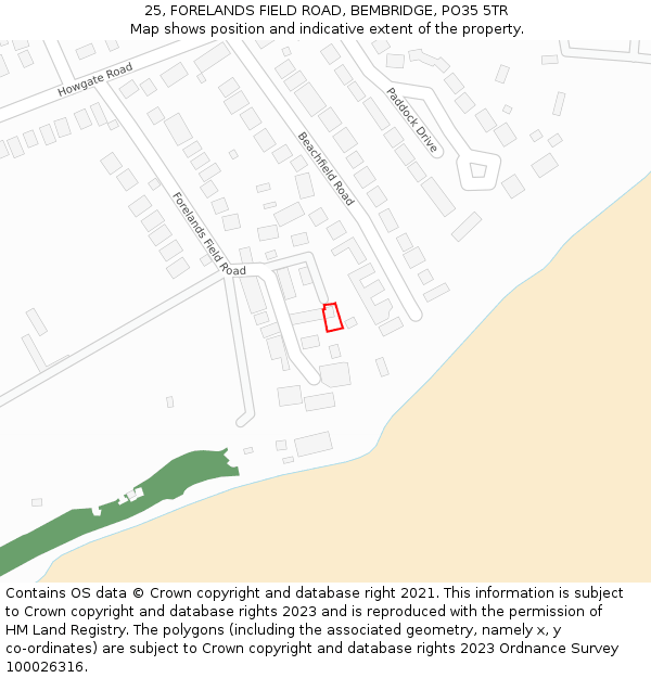 25, FORELANDS FIELD ROAD, BEMBRIDGE, PO35 5TR: Location map and indicative extent of plot