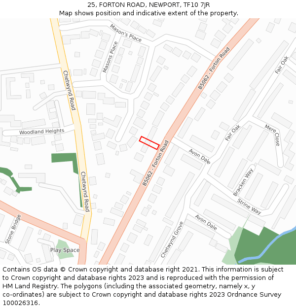 25, FORTON ROAD, NEWPORT, TF10 7JR: Location map and indicative extent of plot