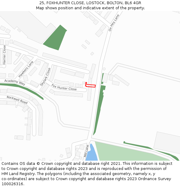 25, FOXHUNTER CLOSE, LOSTOCK, BOLTON, BL6 4GR: Location map and indicative extent of plot