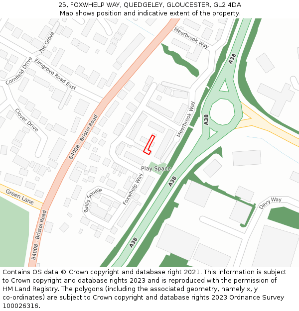 25, FOXWHELP WAY, QUEDGELEY, GLOUCESTER, GL2 4DA: Location map and indicative extent of plot