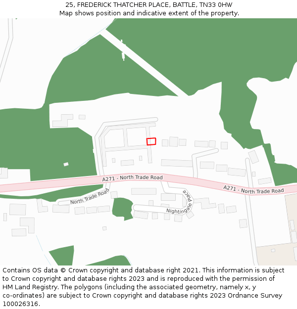 25, FREDERICK THATCHER PLACE, BATTLE, TN33 0HW: Location map and indicative extent of plot