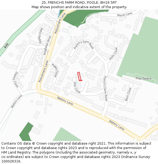 25, FRENCHS FARM ROAD, POOLE, BH16 5RT: Location map and indicative extent of plot