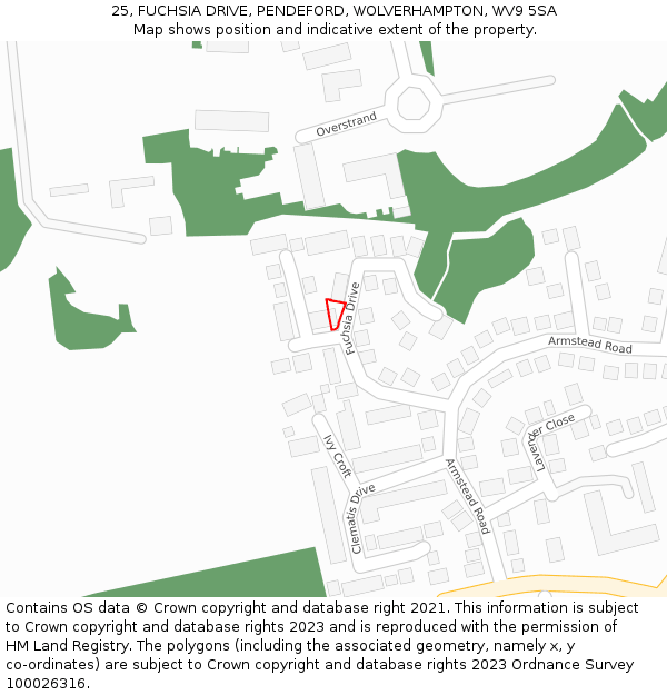 25, FUCHSIA DRIVE, PENDEFORD, WOLVERHAMPTON, WV9 5SA: Location map and indicative extent of plot