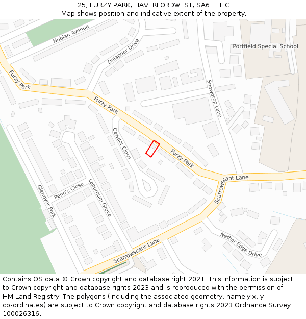 25, FURZY PARK, HAVERFORDWEST, SA61 1HG: Location map and indicative extent of plot