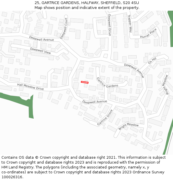 25, GARTRICE GARDENS, HALFWAY, SHEFFIELD, S20 4SU: Location map and indicative extent of plot