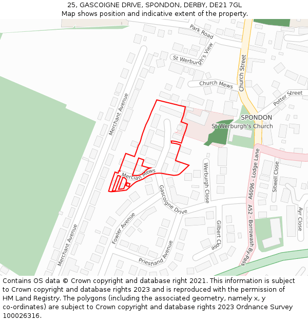 25, GASCOIGNE DRIVE, SPONDON, DERBY, DE21 7GL: Location map and indicative extent of plot