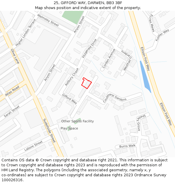 25, GIFFORD WAY, DARWEN, BB3 3BF: Location map and indicative extent of plot