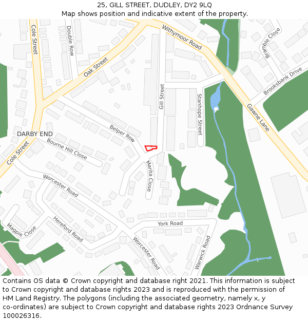 25, GILL STREET, DUDLEY, DY2 9LQ: Location map and indicative extent of plot