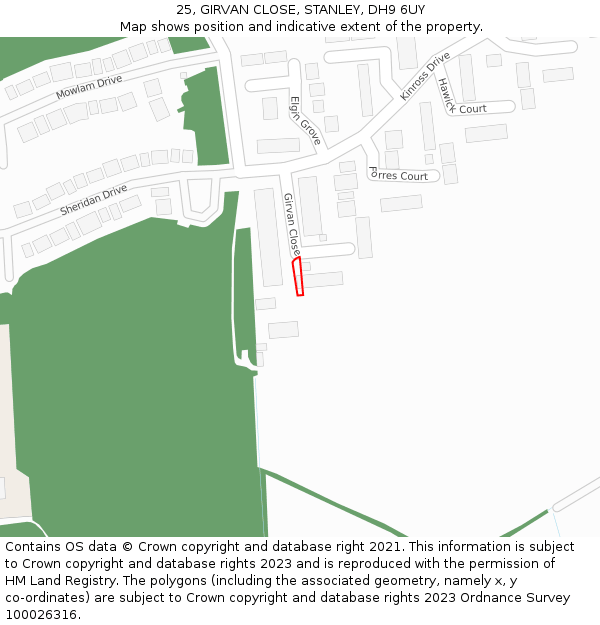 25, GIRVAN CLOSE, STANLEY, DH9 6UY: Location map and indicative extent of plot
