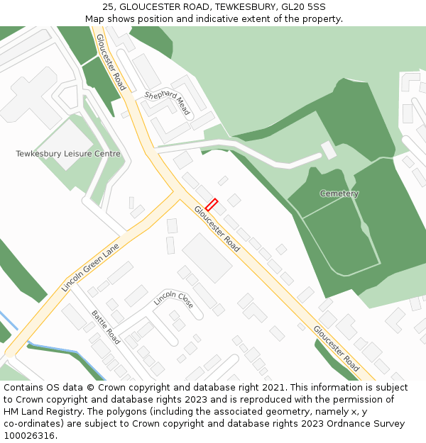 25, GLOUCESTER ROAD, TEWKESBURY, GL20 5SS: Location map and indicative extent of plot