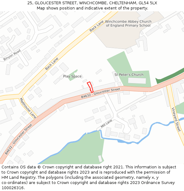 25, GLOUCESTER STREET, WINCHCOMBE, CHELTENHAM, GL54 5LX: Location map and indicative extent of plot