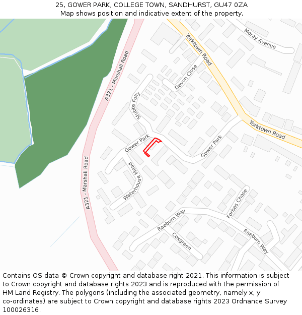 25, GOWER PARK, COLLEGE TOWN, SANDHURST, GU47 0ZA: Location map and indicative extent of plot