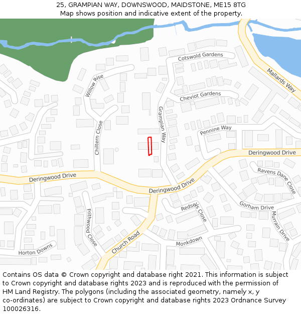 25, GRAMPIAN WAY, DOWNSWOOD, MAIDSTONE, ME15 8TG: Location map and indicative extent of plot