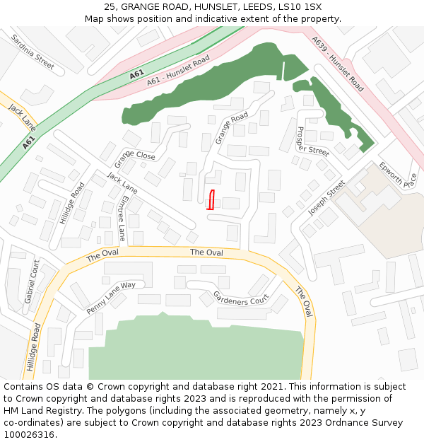 25, GRANGE ROAD, HUNSLET, LEEDS, LS10 1SX: Location map and indicative extent of plot