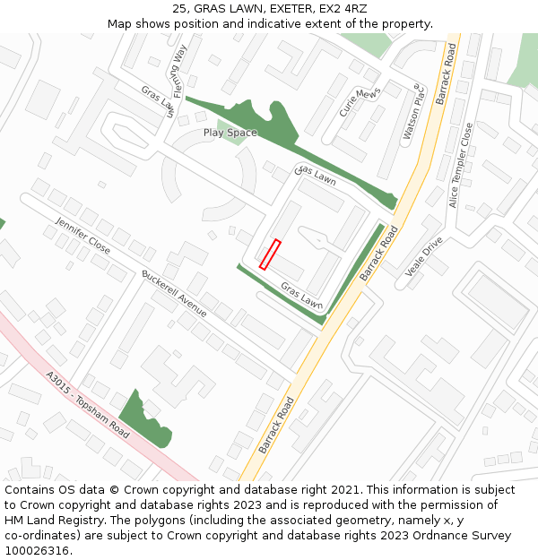 25, GRAS LAWN, EXETER, EX2 4RZ: Location map and indicative extent of plot