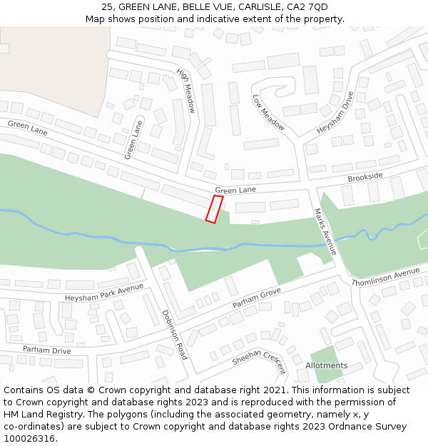 25, GREEN LANE, BELLE VUE, CARLISLE, CA2 7QD: Location map and indicative extent of plot
