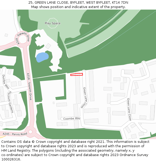 25, GREEN LANE CLOSE, BYFLEET, WEST BYFLEET, KT14 7DN: Location map and indicative extent of plot