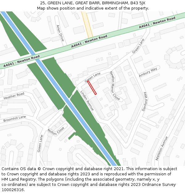25, GREEN LANE, GREAT BARR, BIRMINGHAM, B43 5JX: Location map and indicative extent of plot
