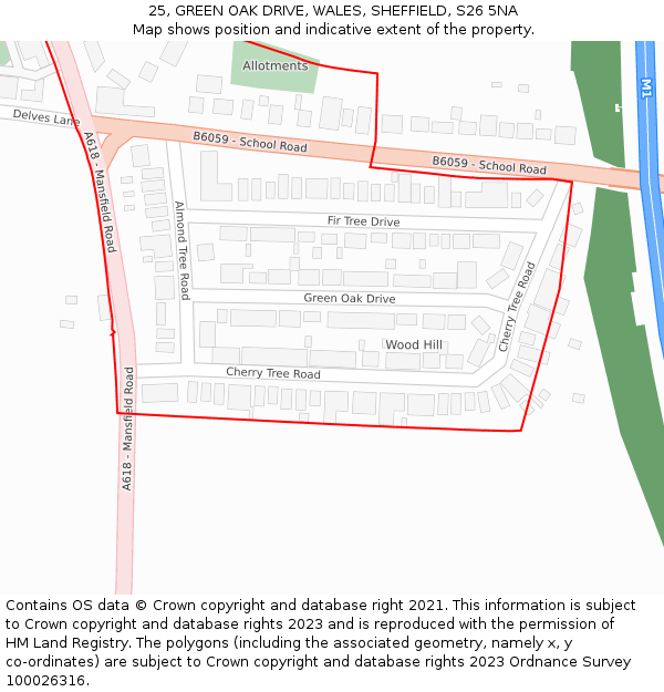 25, GREEN OAK DRIVE, WALES, SHEFFIELD, S26 5NA: Location map and indicative extent of plot