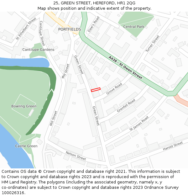 25, GREEN STREET, HEREFORD, HR1 2QG: Location map and indicative extent of plot