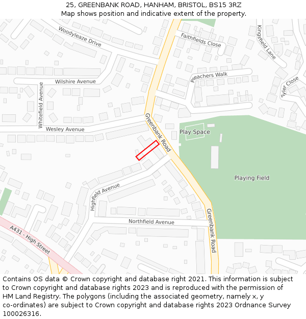 25, GREENBANK ROAD, HANHAM, BRISTOL, BS15 3RZ: Location map and indicative extent of plot