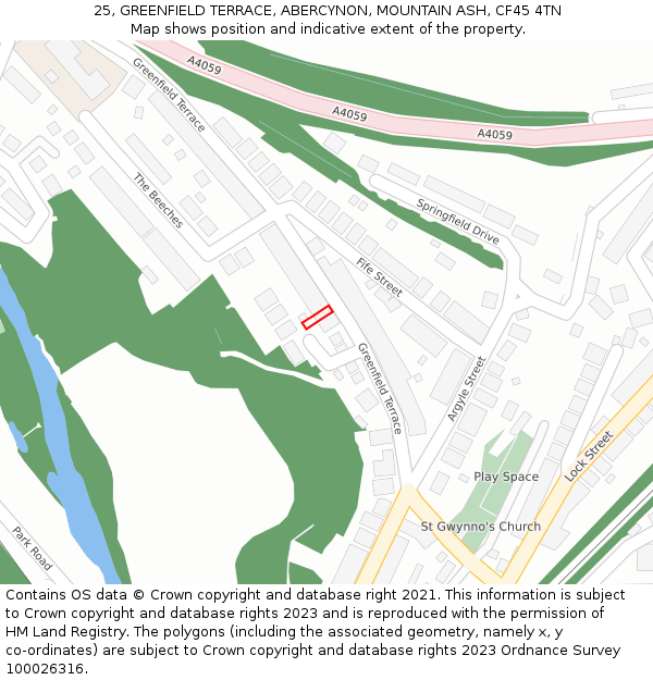 25, GREENFIELD TERRACE, ABERCYNON, MOUNTAIN ASH, CF45 4TN: Location map and indicative extent of plot