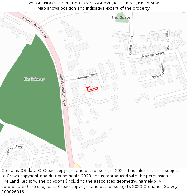 25, GRENDON DRIVE, BARTON SEAGRAVE, KETTERING, NN15 6RW: Location map and indicative extent of plot