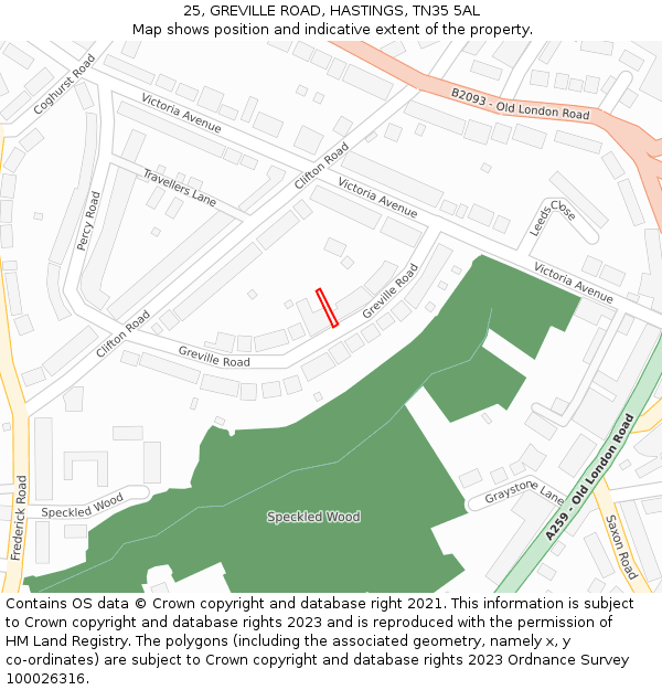 25, GREVILLE ROAD, HASTINGS, TN35 5AL: Location map and indicative extent of plot