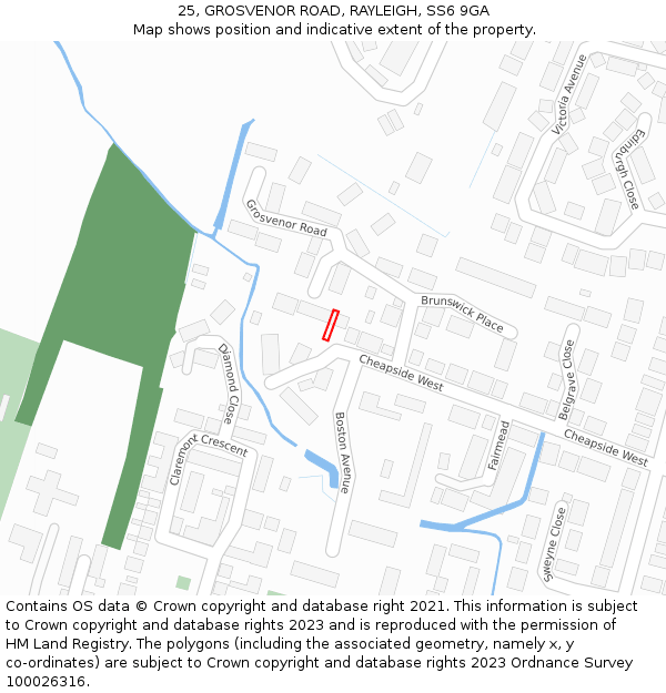 25, GROSVENOR ROAD, RAYLEIGH, SS6 9GA: Location map and indicative extent of plot