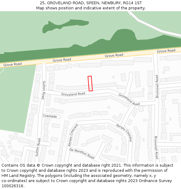 25, GROVELAND ROAD, SPEEN, NEWBURY, RG14 1ST: Location map and indicative extent of plot