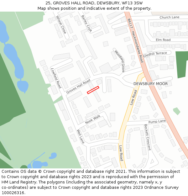 25, GROVES HALL ROAD, DEWSBURY, WF13 3SW: Location map and indicative extent of plot