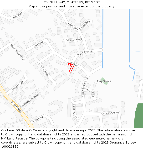 25, GULL WAY, CHATTERIS, PE16 6DT: Location map and indicative extent of plot
