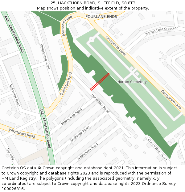 25, HACKTHORN ROAD, SHEFFIELD, S8 8TB: Location map and indicative extent of plot