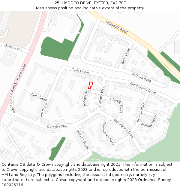 25, HADDEO DRIVE, EXETER, EX2 7PE: Location map and indicative extent of plot