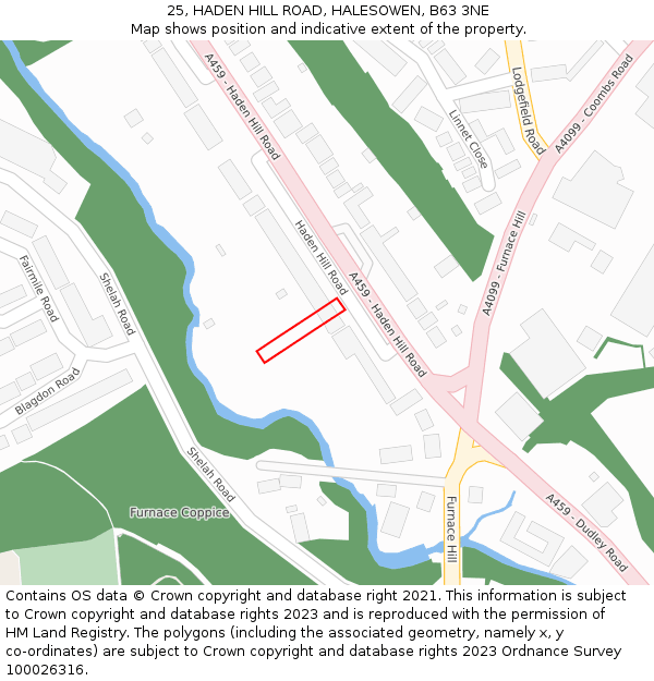 25, HADEN HILL ROAD, HALESOWEN, B63 3NE: Location map and indicative extent of plot