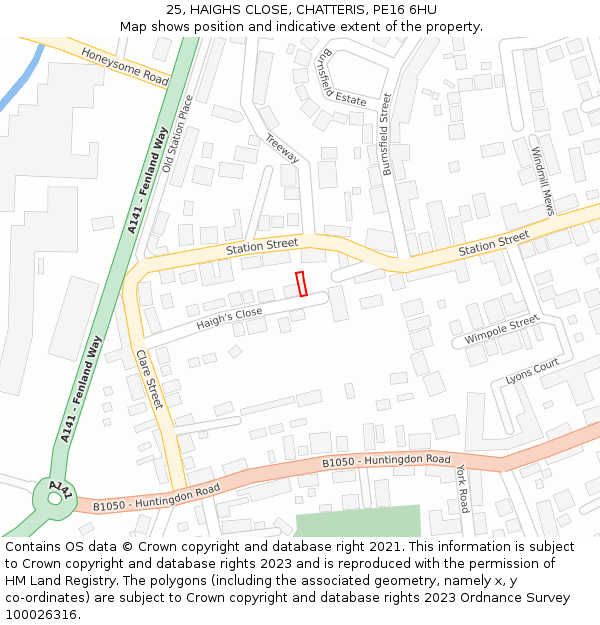 25, HAIGHS CLOSE, CHATTERIS, PE16 6HU: Location map and indicative extent of plot