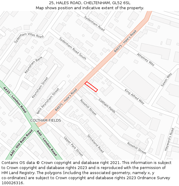 25, HALES ROAD, CHELTENHAM, GL52 6SL: Location map and indicative extent of plot