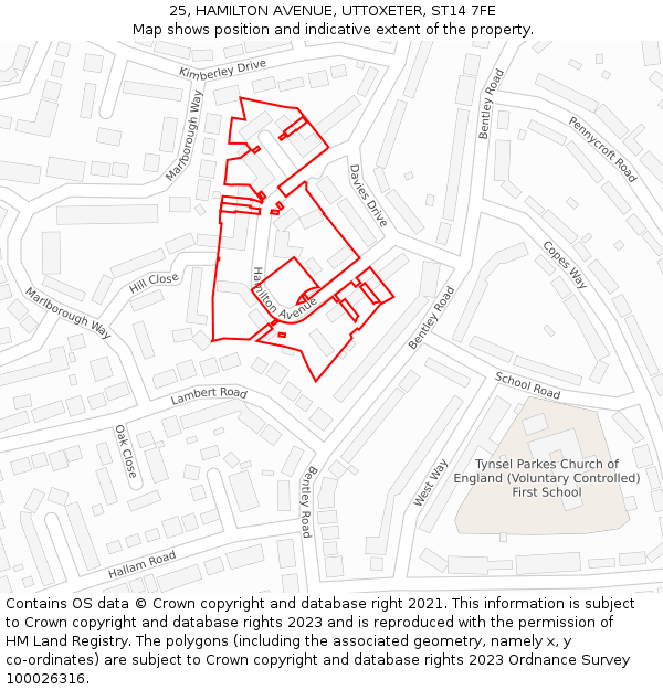 25, HAMILTON AVENUE, UTTOXETER, ST14 7FE: Location map and indicative extent of plot