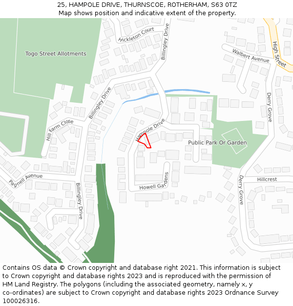 25, HAMPOLE DRIVE, THURNSCOE, ROTHERHAM, S63 0TZ: Location map and indicative extent of plot