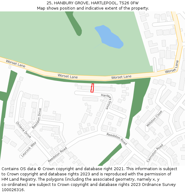 25, HANBURY GROVE, HARTLEPOOL, TS26 0FW: Location map and indicative extent of plot