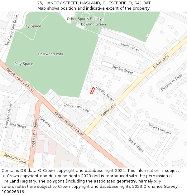 25, HANDBY STREET, HASLAND, CHESTERFIELD, S41 0AT: Location map and indicative extent of plot