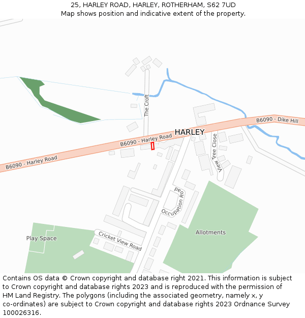 25, HARLEY ROAD, HARLEY, ROTHERHAM, S62 7UD: Location map and indicative extent of plot
