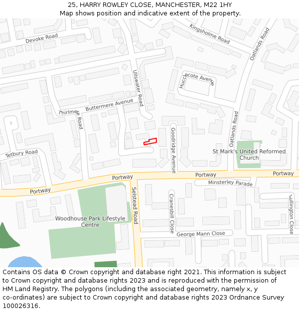 25, HARRY ROWLEY CLOSE, MANCHESTER, M22 1HY: Location map and indicative extent of plot